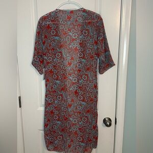 LuLaRoe Small Red Blue Paisley Floral Kimono Cardigan
